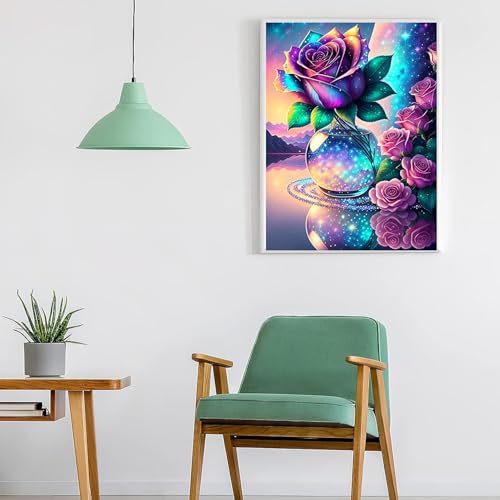 Image of ARPADAMO Valentine's Day Rose Diamond Art Kits for Adults,5D Flower Diamond Painting DIY Diamond Art Diamond Painting Kits for Adult,Round Full Drill Diamond, Diamond Art Kits for Home Decor-12x16inch