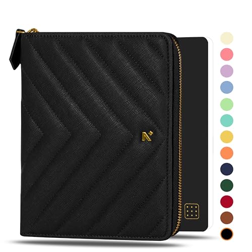 - Custodia per notebook B6 con Compendium + Dotgrid JOURNAL ecopelle + passante per penna 2 anteriori 1 scomparto posteriore 6 scomparti per carte di credito - NERO