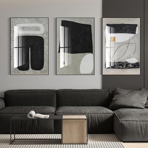 QKF Bright Minimalist Abstract Framed Wall Art, Black Grey White