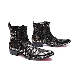 Genuine Leather Heren Laarzen Western Cowboy Enkel Buckle Werk Van Hoge Kwaliteit Persoonlijkheid Fashion Motorcycle Schoenen Voor Zipper Casual Laarzen,43