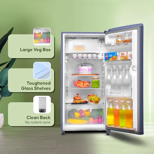 Image of Haier 185L 2 Star Direct Cool Single Door Refrigerator | Toughened Glass Shelves | Large Veg Box | Fast Ice Making | Longer Cooling Retention | Easy Clean Back (HED-19TRB-N, Radish Blue)