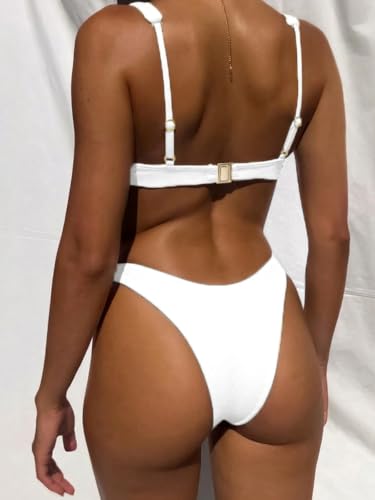 Image of Bathing Suits for Women Deep V Neck Sexy Two Piece Bikini Sets for Women Thong Halter Cheeky Swimsuit