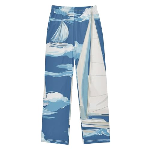 ZZXXB Sailboat Cloud Boys Long Pants Soft Trousers Elastic Waist Kids Lounge Bottoms with Pockets S-XL
