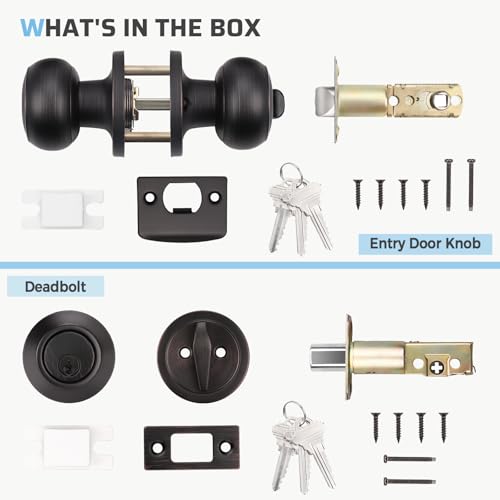 KNOBWELL Keyed Entry Door Knob and Single Cylinder Deadbolt Combo Set, Exterior Door Knobs for Entrance and Front Door, Keyed Alike Knob and Deadbolt, Oil Rubbed Bronze, 1 Pack by KNOBWELL - Used condition - Image 6