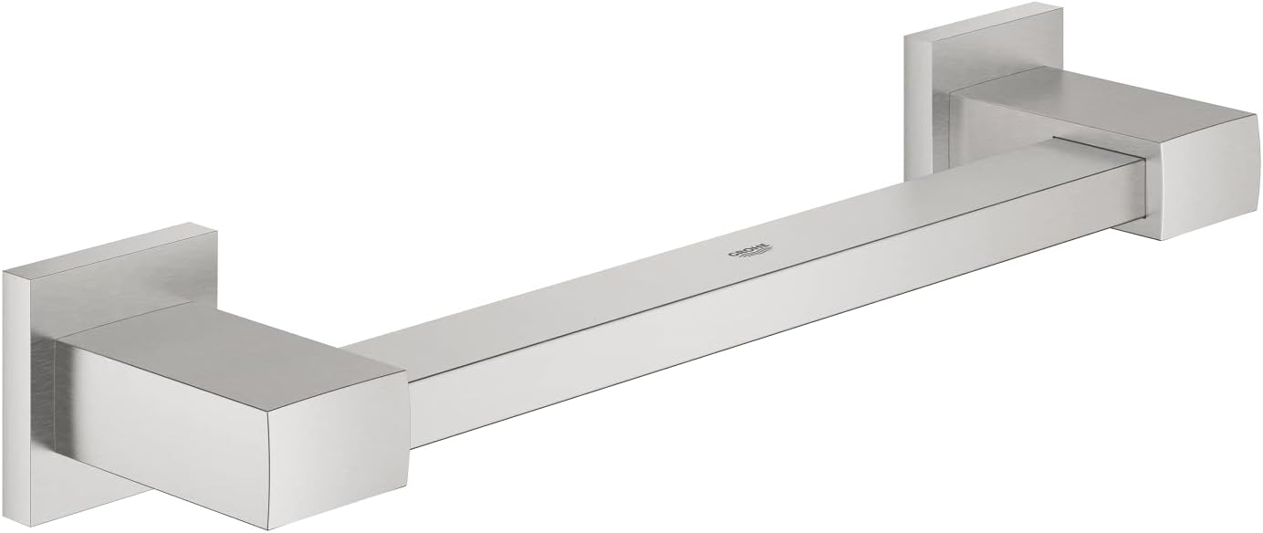GROHE Start Cube Grip Bar – Bathroom Wall Mounted Bathtub or Shower Support Safety Handle (Metal Material, Concealed Fastening, Including Screws and Dowels), Size 354 mm, Stainless Steel, 41094DC0