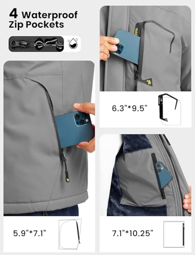 Image of TBMPOY Men's Winter Jackets Skiing Waterproof Snow Thick Fleece Lined Hooded Utility Cold Weather Warm Outdoor Ice Work