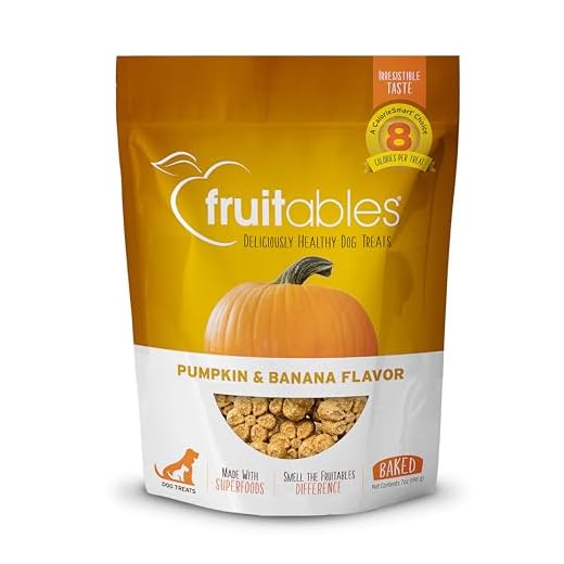 Fruitables Golosinas horneadas para perros, Golosinas de calabaza para perros, saludables bajas en calorías, sin trigo, maíz ni soja - Calabaza y plátano 198g