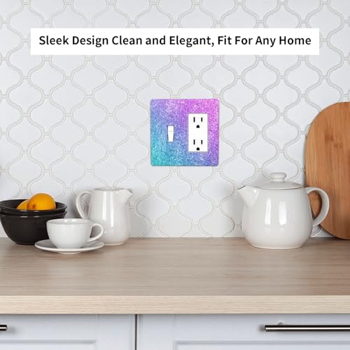 Decorative Outlet Covers Gillter Purple Pink Blue Gradient Sparkle 2 Gang Outlet Cover Wall Plate Single Toggle Rocker Light Switch Cover Plate Switch Plate Covers for Bedroom Home Decor