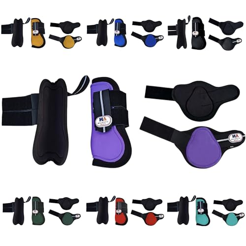 Best Tendon and Fetlock Boots Set for Horse Protection 12 Majestic Ally Horse Leg Protection Fetlock and Tendon Boots Set, PU Shell, Neoprene Lining, Hook and Loop Closures, Multiple Colors and Sizes (Set of Tendon and Fetlock Boots, Purple, Full)