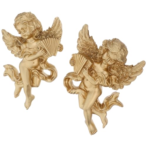 Image of Gadpiparty Golden Resin Cherub Wall Sculpture, Angel Figurine Wall Hanging for Bedroom and Room Decor, Space-saving Accent, Conversation-starting Home Decoration