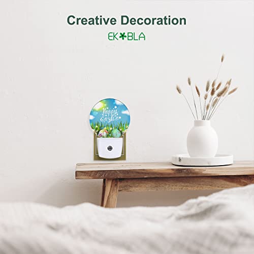 Image of EKOBLA Easter Night Light, Colorful Egg on Green Grass Night Lights Plug Into Wall with Auto Sensor for All Ages
