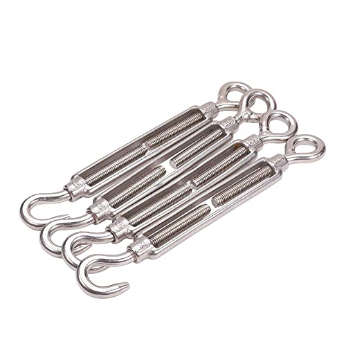 Heyiarbeit Tensores para cables en acero inoxidable 304, gancho y ojal, tono plateado, paquete de 4 piezas miniatura 1