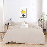 Mohap Duvet Cover Full Beige 3 Pieces Set Solid Color Soft Cooling Double Brushed Microfiber 1800 Co