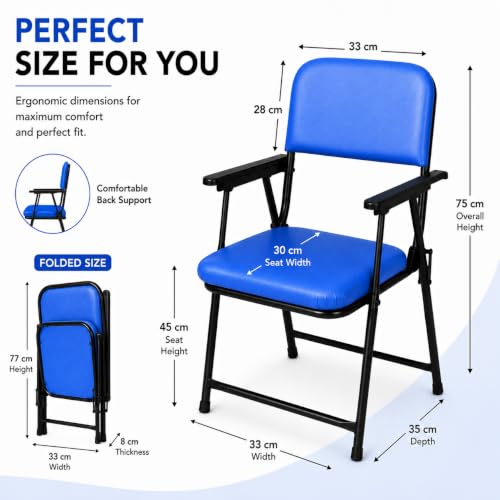 Image of Foldable Cushioned Chair with Armrests | Heavy Duty Metal Frame | Soft Padded Seat & Backrest | Space Saving Folding Chair for Home, Office, Study & Guest Seating | Blue