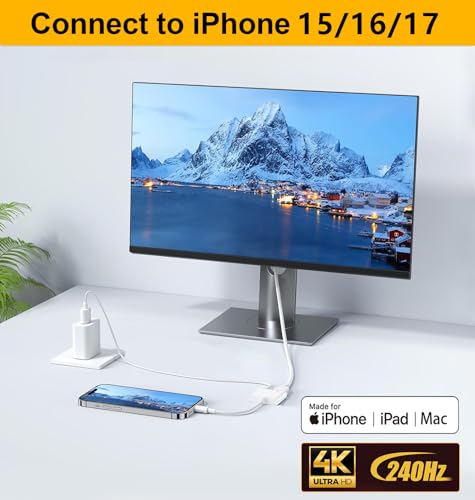 Apple USB-C auf HDMI Adapter 4K @ 240Hz für iPhone 15 16 MacBook Pro Air iPad Pro, MFi-Zertifiziert Typ-C Digital AV HDMI 2.1 Kabel kompatibel mit Samsung Galaxy S25, Nintendo Switch, Pixelbook, XPS