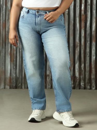 Image of High Star Women Washed Cotton Mom Fit High- Rise Jeans 49