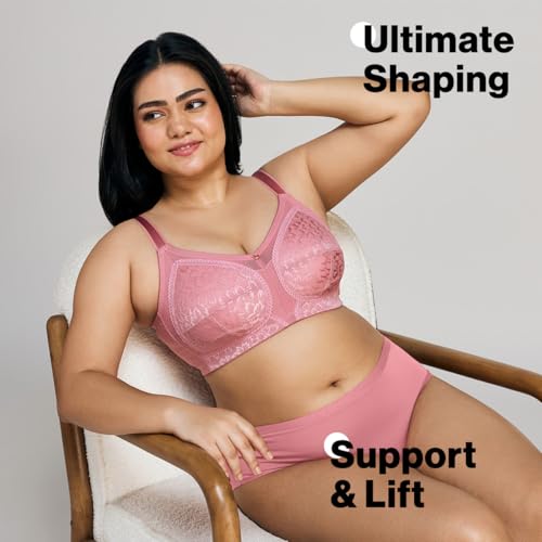 Image of NYKD NYB033 Nylon Blend Non Padded Non Wired Lace Full Coverage Bra No Bulge Wide Straps (Plus