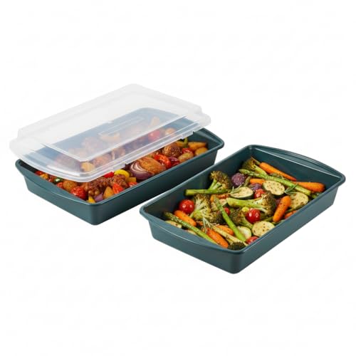 Non-Stick Roaster Pan with Plastic Lid – 38.5 x 24 x 5cm Carbon Steel Baking Pan for Cakes, Brownies, Roasts & Storage - Cook, Cover, Carry (2)