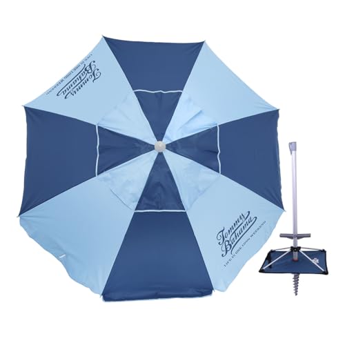 Tommy Bahama 7 ft Fiberglass Beach Umbrella for Sand with Integrated Anchor, Telescopic Aluminum Pole, UPF 50+, Tilt, No Table