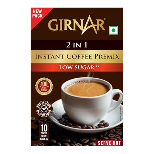 Image of Girnar Instant Coffee 3 In 1 (10 Sachets - Low Sugar), Ground, Box