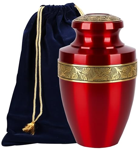 Image of ALPHA Living HOME Urns for Human Ashes Adult Female and Male 200+ Cubic Inches, Decorative Burial Urn, Funeral Cremation Urns for Women and Men, Handcrafted Urn for Ashes Adult, 11 inch Gold Red