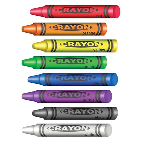 Beistle Crayons Peel ’N Place Decorations – 8 Count Sheet, Repositionable Crayon Cutouts for Walls & Smooth Surfaces, Décor for Creative Displays & Event Decorating, 12" x 17"