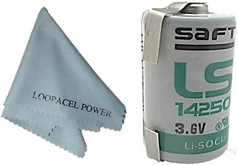 Saft 1/2 AA 3.6 V Lithium Battery with Tabs LS14250 Non Rechargeable with Loopacell Cloth