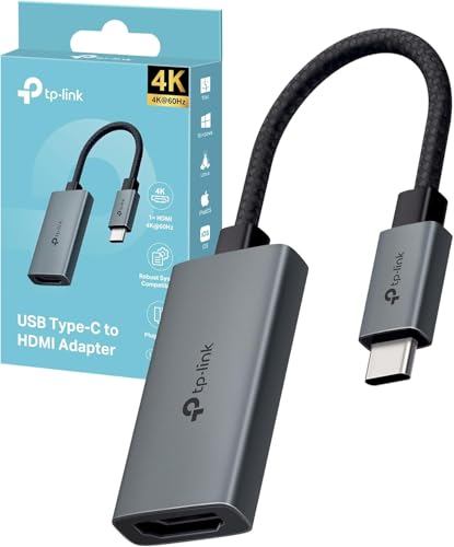 TP-Link UA520C Adaptador USB Tipo-C a HDMI 4K@60Hz, Plug and Play, Compatible con MacBook Pro, iPad Pro, Windows, MacOS, iPadOS, iOS, Android, Linux, Chrome OS, Carcasa de Aluminio
