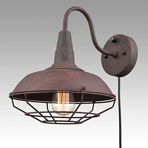 Yobo Lighting Industrial Rust Wall Sconce Plug-In Cage Wall Light Gooseneck Hardwired Sconce Lighting #TOP3