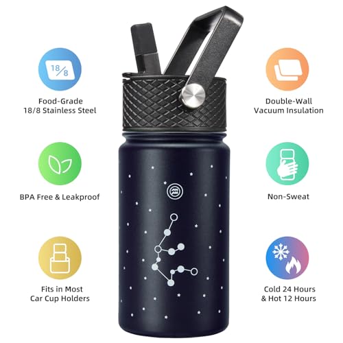 Image of BJPKPK Insulated Water Bottle, 15oz Stainless Steel with Straw Lid
