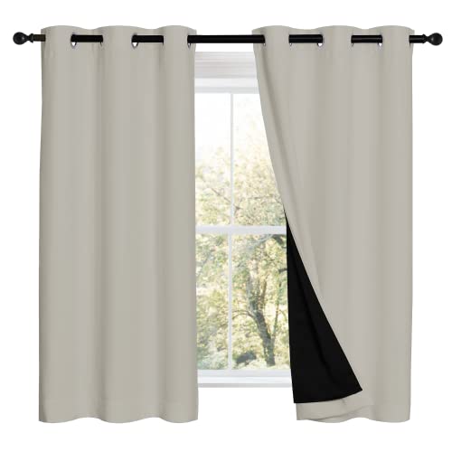 Image of NICETOWN 100% Blackout Curtains 54 inches Long, Double-Deck Completely Blackout Window Treatment Thermal Insulated Lined Drapes for Small Window (Natural, 1 Pair, 42 inches Width Each Panel)