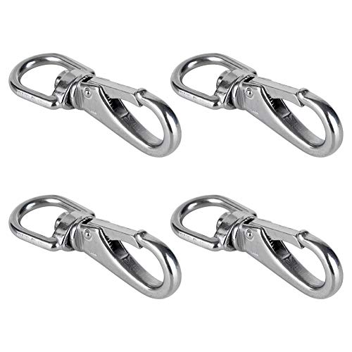 Aowesm Stainless Steel Swivel Eye Snap Hook, Heavy Duty Scuba Diving Clips, Flag Pole Clips, Spring Buckles For Bird Feeders Pet Chains Dog Leashes Keychains And More (4 Pieces) (M5/1#, Silver) #TOP6