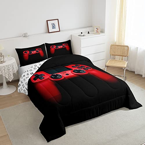 Gamer Bedding Set Black Red Gaming Duvet for Teens Boys Video Game Gamepad Duvet Insert Game Controller Duvet Set 1 Duvet Insert + 1 Pillowcase(Single,2Pcs) - Image 4