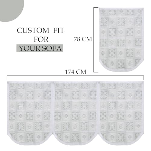Image of Kuber Industries (Set of 16) Stylish & Durable Cotton Sofa Covers 5 Seater with Arms | Washable Sofa Protector & Slipcover for Living Room & Office | Square Flower - White