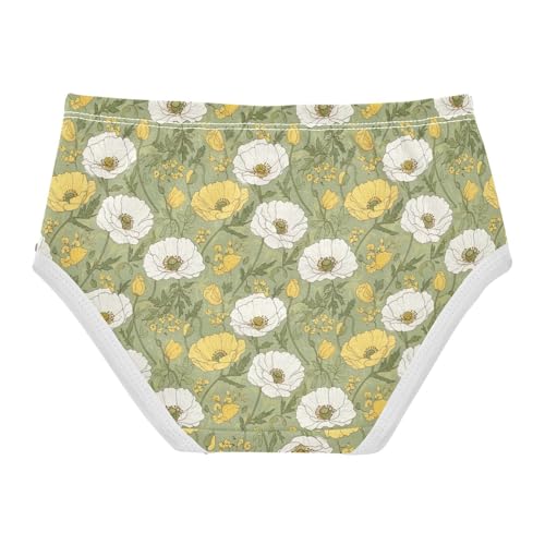Joisal Art White Yellow Green Flowers Panties for Girl Girls Underwear Toddler Cotton Bright Briefs Girls Undies 2t2