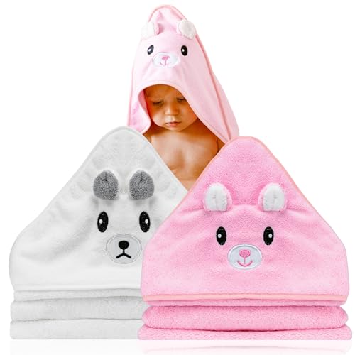 2 Unidades Toalla bebe - Regalo bebe recien nacido niño - Toallas bebe con capucha de animales 0-3 años - Albornoz bebe baño - Capa de baño bebe - Regalos para bebes recién nacidos (Blanco / Rosa)