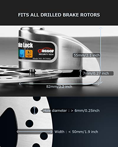 Oasser Motorcycle Disc Brake Lock 120Db Alarm Disc Lock, Stainless Steel Lock Large Capacity Battery Intelligent On/Off Alarm Function For Motorcycle Bike Scooters(Gray) #TOP3