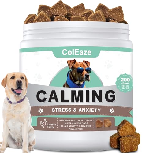 Calming Dog Chews 200ct for Puppy Dogs Calming Supplements, Natural Ingredients| Supports Travel,Noise,Barking,Thunder|for All Ages, Sizes & Breeds | Daily Use