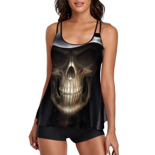 Tankini para mujer con pantalones cortos y diseño de calavera gótica