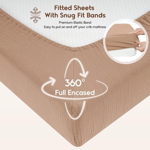 Image of Yoofoss Muslin Crib Sheets for Boys Girls 100% Cotton Fitted Baby Crib Sheet 2 Pack Soft and Breathable for Standard Crib Mattress & Toddler Mattress 52 inchx28 inch Gradient Blue