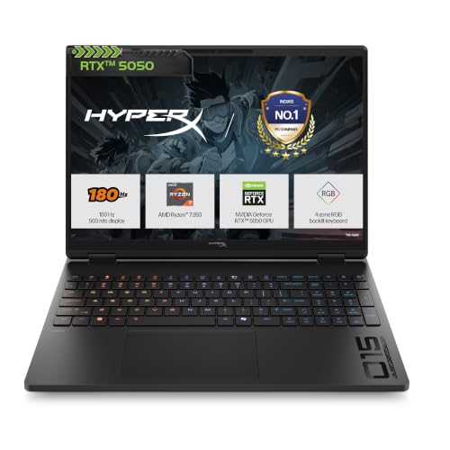 Image of HP Smartchoice HyperX OMEN 15, AMD Ryzen 7 260, 8GB-RTX 5050, 24GB DDR5 (Upgradeable), 1TB SSD, 180Hz, 2.5K, 500 nits, 3ms RT, 15.3'' /38.9cm, Win11, Office24, Black, 2.42kg, gb0038AX, AI Gaming Laptop