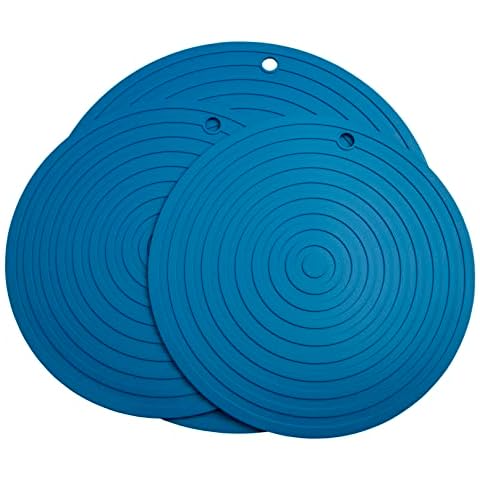 Viwehots Silicone Trivets Mats for Pots and Pans, Heat Resistant Pot Holders, Flexible Hot Pads for Kitchen Table, Non Slip Mats, Dia11.81 and 9.45 Inches Big Round Microwave Mats Pack 3 Navy Blue Cover