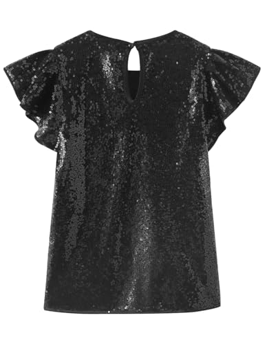 Image of Noomelfish Girls Short Sleeve Sequin Shirts Party Glitter Sparkly Tops Blouse (5-12 Years)