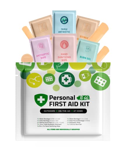 Image of Portable Travel Size First Aid Kit - 60 Pack Case | Perfect for Home, Office, Car, School, Business, Travel, Hiking, Hunting, and Outdoors | Individually Wrapped First Aid Products (Green)