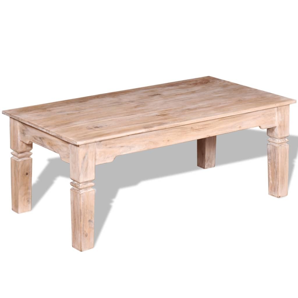 SXZenSpace Solid Acacia Wood Coffee Table 110x60x45 cm White Brushed Modern Rustic Centre for Living Room, Sofa Side Accent Furniture