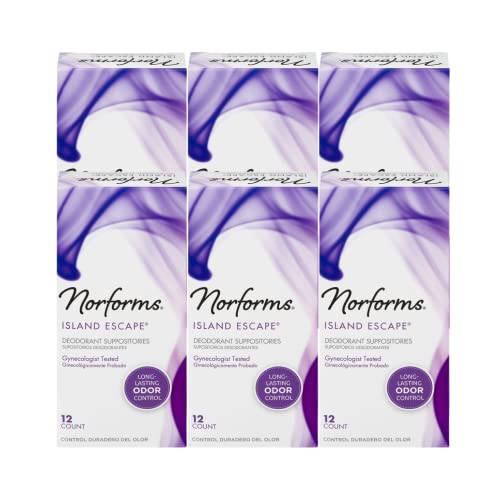 Image of Norforms Feminine Deodorant Suppositories, Long Lasting Odor Control, Island Escape Scent, 12 Count (Pack of 6)