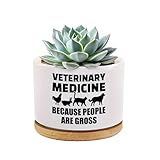 Veterinary Medicine Because People Are Gross Veterinarian Gifts Ceramic Succulent Plant Pot with Bamboo Tray Round Gift To Vet Animal Doctor Pet Lover Home Decor Plant Lover 3.5 Inch White (No Plants)