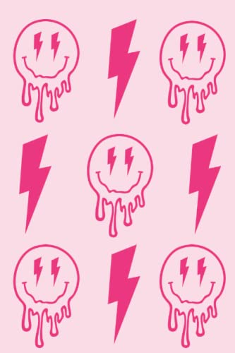 Lightning Smiley Face Pink Preppy Notebook - 6x9 Notebook with 120 College Ruled Pages - Aesthetic Trendy