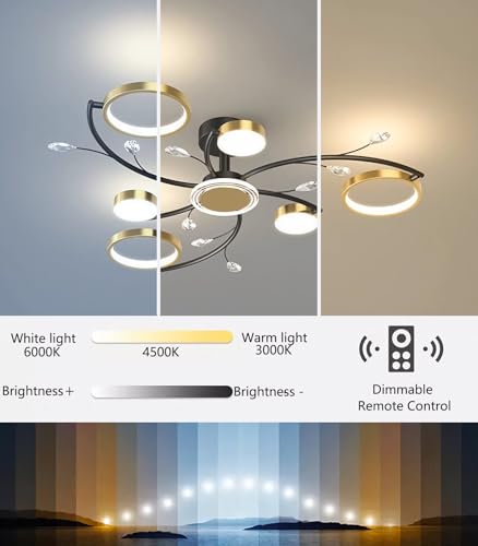 Plafonnier LED cristal dimmable avec télécommande salon 7 têtes