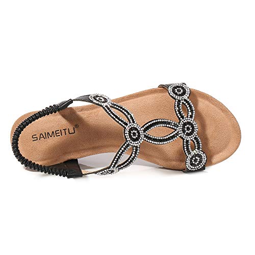 Meeshine Womens Wedge Sandal Platform Rhinestone Dress Sandals Comfortable Bohemia Shoes Black -07 Us 7 #TOP2